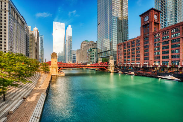 istock Chicago Downtown Cityscape with Chicago River at Sunrise 2158779673