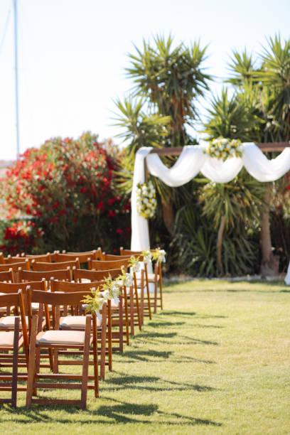 istock Beautiful wedding arch on the beach 2158782227