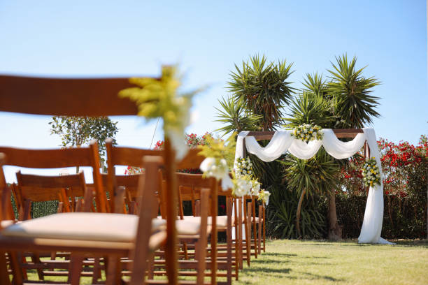 istock Beautiful wedding arch on the beach 2158782304
