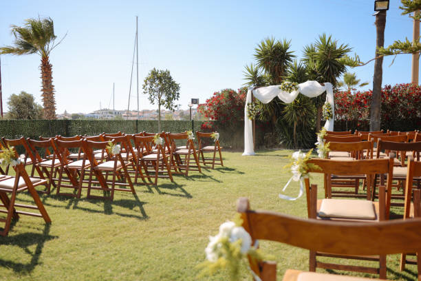istock Beautiful wedding arch on the beach 2158782333
