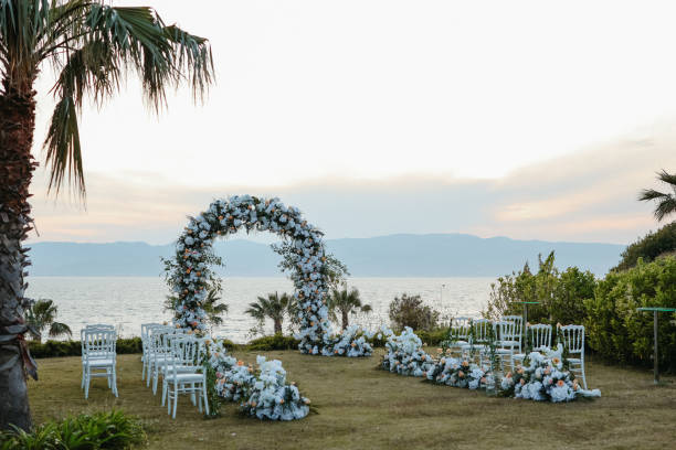 istock Beautiful wedding arch on the beach 2158783247