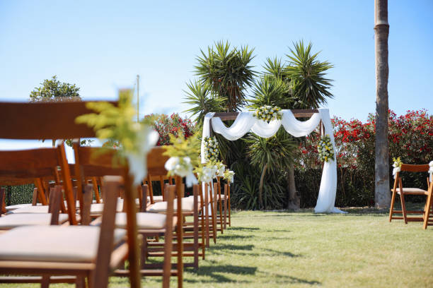 istock Beautiful wedding arch on the beach 2158783290