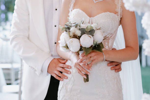 istock Bride and groom outdoors on a wedding day 2158783791