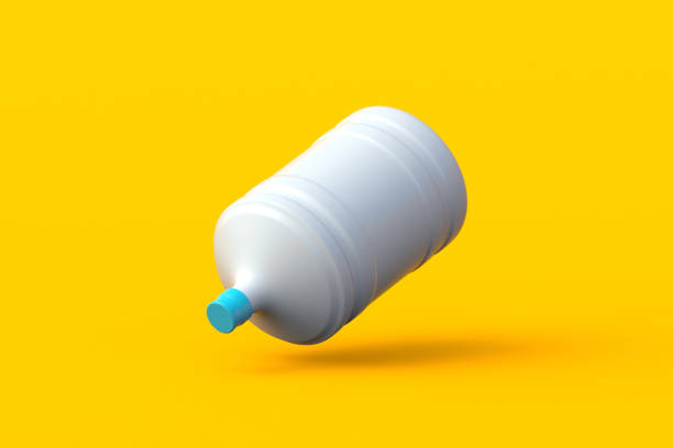istock Falling big opaque bottle with potable water for cooler on orange background. 3d render 2158784664