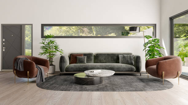 istock Large luxury modern bright interiors Living room mockup illustration 3D rendering image 2158784961