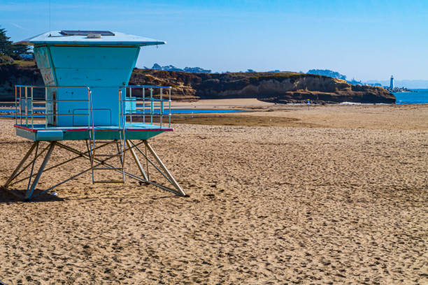 Calm Blue water in the morning time at the beach Malibu with life guard and clean sky