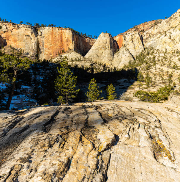 Huge, Unique red, pink and white sandstone formations near Zion National Park, Utah, USA, North America