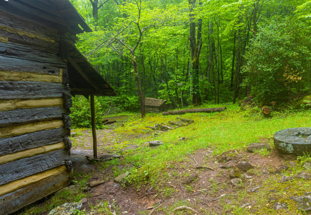 Wooden cabin in the Roaring Fork Motor Trail area of the Great Smoky Mountain National Park