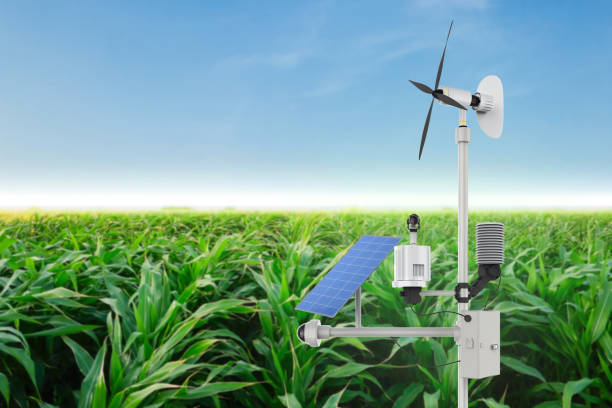 istock Weather station with solar panel in field 2158790359