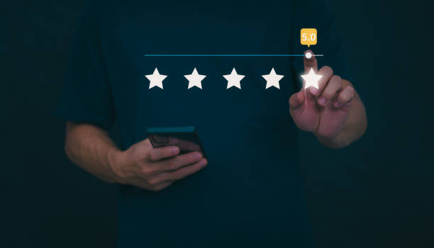 istock Customer services best excellent business rating experience. Satisfaction survey concept. user gives ratings to service experience on the online application, online marketing, and business processes. 2158790579