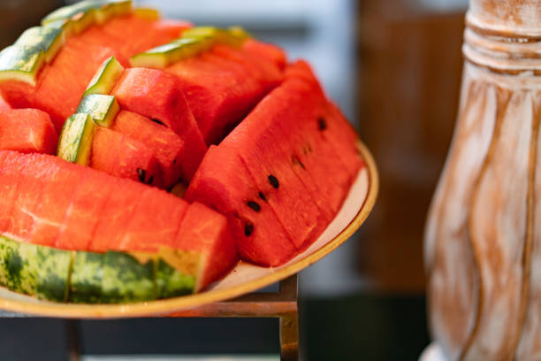 sliced watermelon in plate for buffet