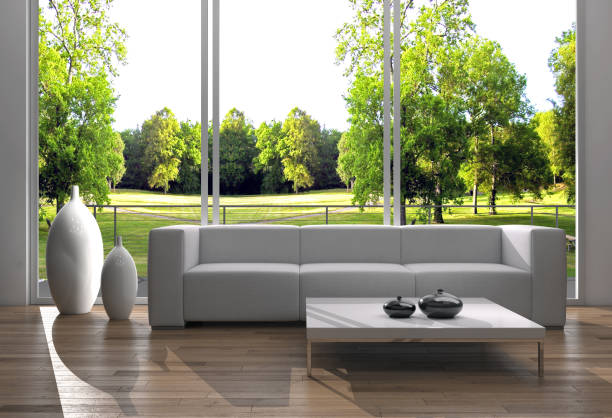 istock Large luxury modern bright interiors Living room mockup illustration 3D rendering image 2158805144