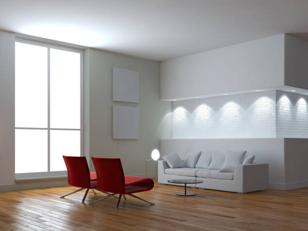 Modern Red decorated holiday living room on hardwood floor