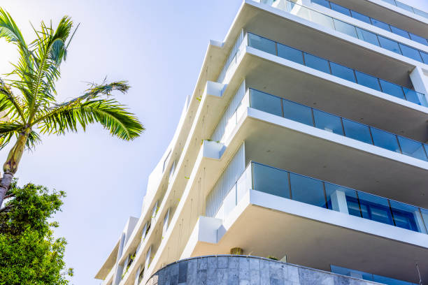 istock Brand new, modern apartment building, low anglew view, background with copy space 2158805346