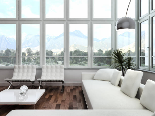 istock Large luxury modern bright interiors Living room mockup illustration 3D rendering image 2158805405