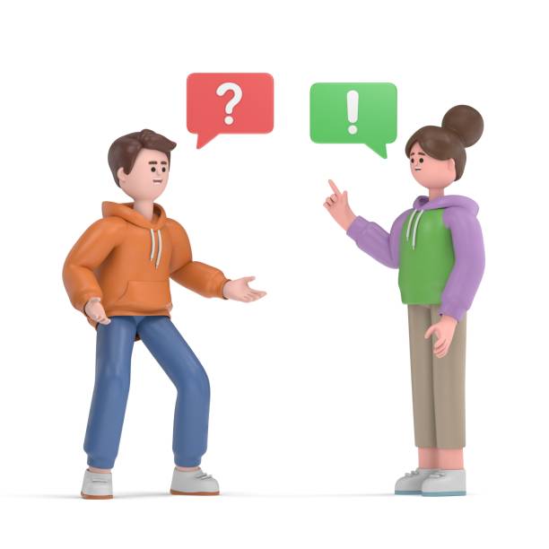 istock Conflict. A man and a woman quarrel. 3D illustration in a flat style.3D rendering on white background. 2158805728