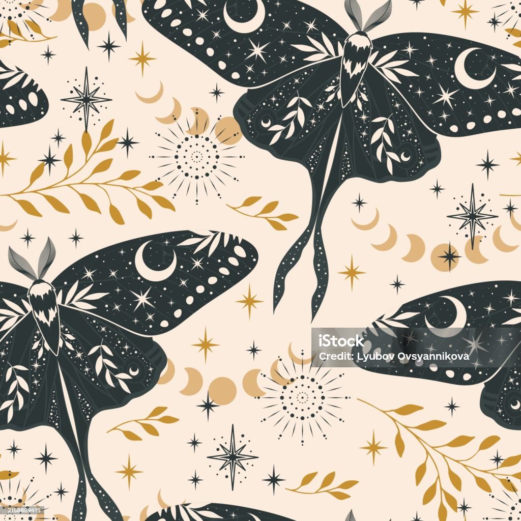 Witchy Insect Pattern Mystic Moth Vector Seamless Pattern Stock Illustration - Download Image ...