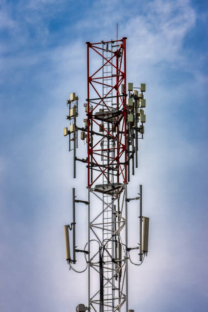 istock tower cellular antenna, against the blue sky in the morning 2158811509