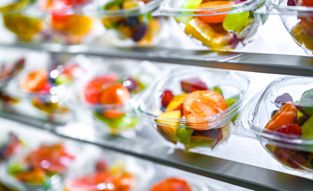 istock Boxes with pre-packaged fruit salads in a commercial fridge 2158815168