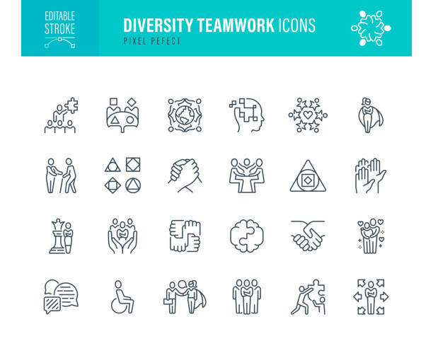 stockillustraties, clipart, cartoons en iconen met diversity teamwork icons editable stroke - culturen