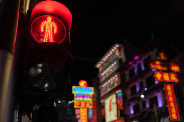 Traffic red light for human walk in street stock photo