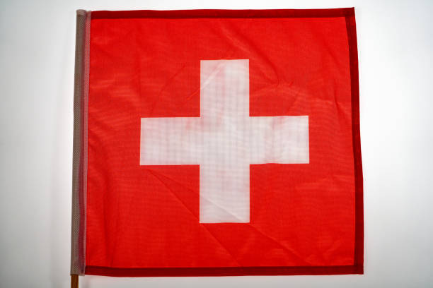 Badge with Flag of Switzerland isolated on the white background