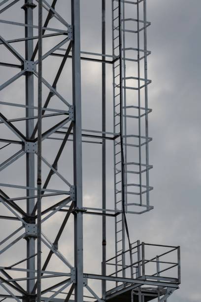 istock metal ladder on a steel tower 2158822925