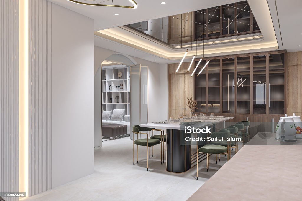 Dining Room Rendering Modern Luxury 3d Rendering Dining Set In Dining Room Interior Design ...
