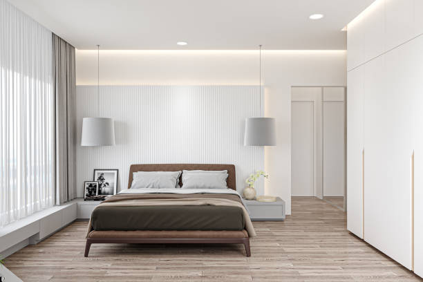 istock Guest room Creating a Serene Bedroom Background with Neutral Tones 2158823461