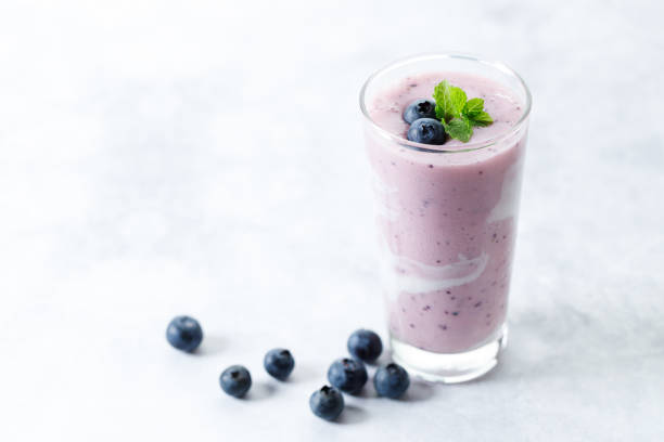 istock Blueberry smoothie with yogurt in a glass. 2158827962