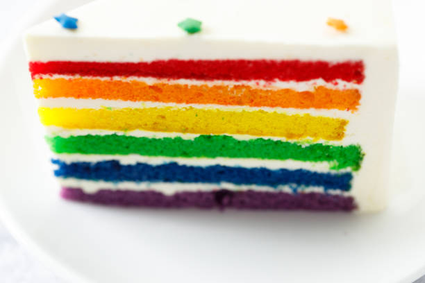 istock Piece of cake with rainbow colored Layers. 2158827985