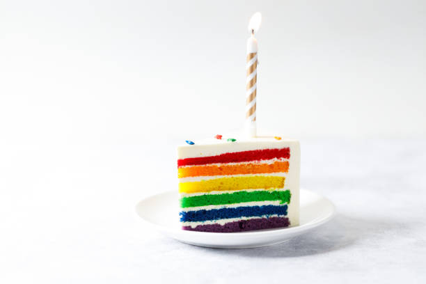 istock Piece of cake with rainbow colored Layers. 2158828013