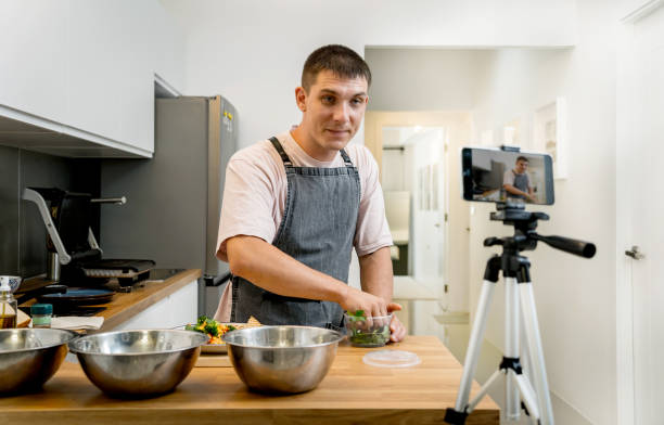 istock The chef is broadcasting live from workshop how to prepare a vegetarian food 2158828364