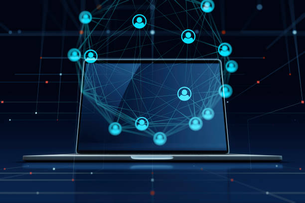 istock Social media influencer hologram on laptop 2158829257