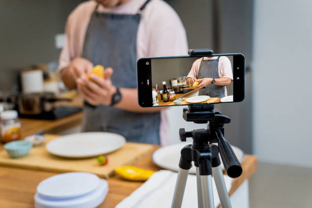 istock The chef is broadcasting live from workshop how to prepare a vegetarian food 2158831078