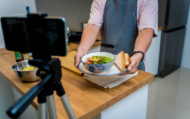 istock The chef is broadcasting live from workshop how to prepare a vegetarian food 2158831273