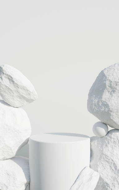 istock Stone rock pedestal podium stage 2158831297