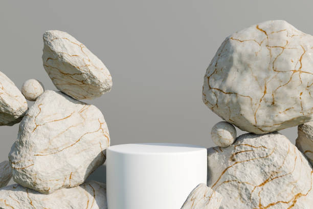 istock Stone rock pedestal podium stage 2158831339