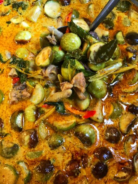 istock Green curry with coconut milk chicken with eggplant 2158835141