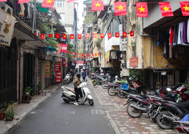 Hanoi, Vietnam - 29 Jan, 2024: Backstreets of Hanoi's historic Old Quarter