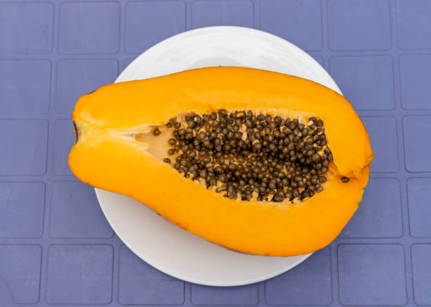 Halved Papaya Showing Seeds Inside