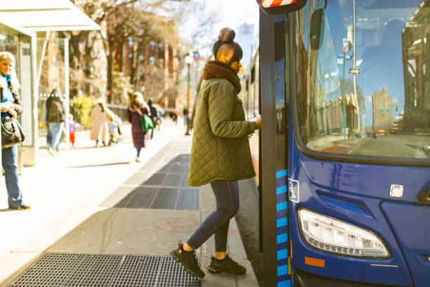 City Bus Boarding in Morning