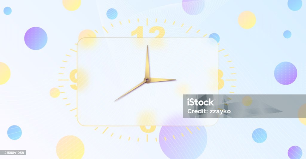 Clock Glassmorphism Effect 3d Style Rectangle Timer Gold Clock Face And ...