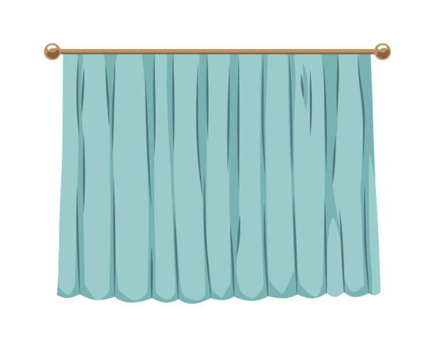 istock Blue curtains on the cornice, interior decoration, vector flat house or theatre close drapery textile design element 2158851621