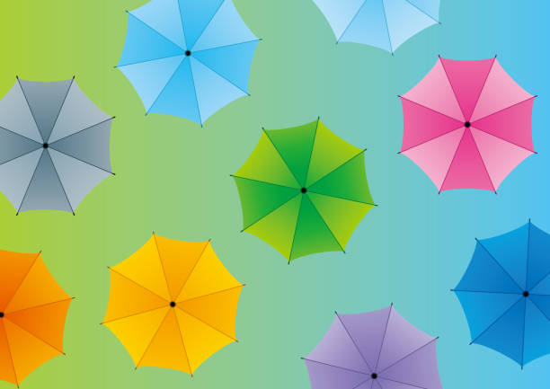 istock Illustration of a colorful umbrella in the rain 2158851965