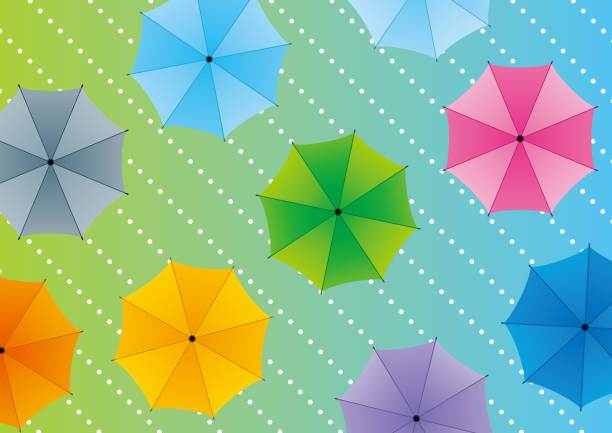 istock Illustration of a colorful umbrella in the rain 2158851983