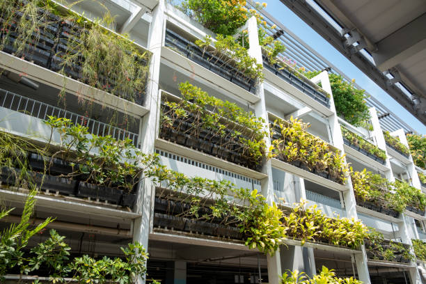 istock Green facade, vertical garden in architecture. Ecological building. Green architecture 2158852067