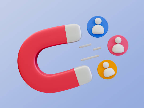 istock 3D illustration of a red magnet attracting user icons. 2158852118