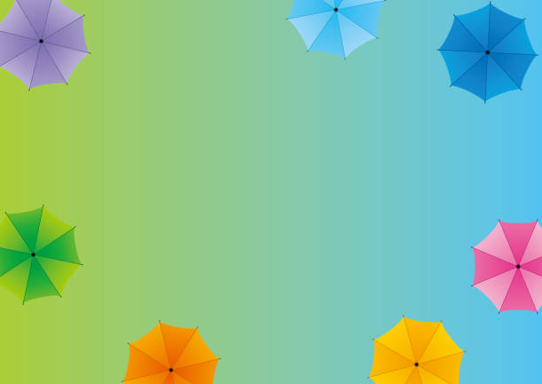 istock Illustration of a colorful umbrella in the rain 2158852193