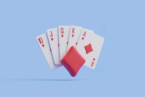 istock Royal Flush Diamonds Hand with Red Dice on Blue 2158853655